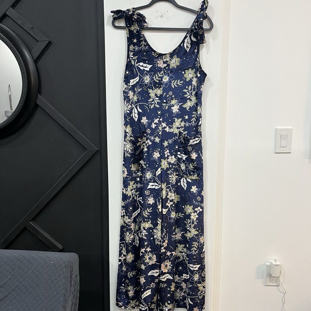 Earthbound Trading Co Floral Velvet Tie Wide Leg Jumpsuit Size Small